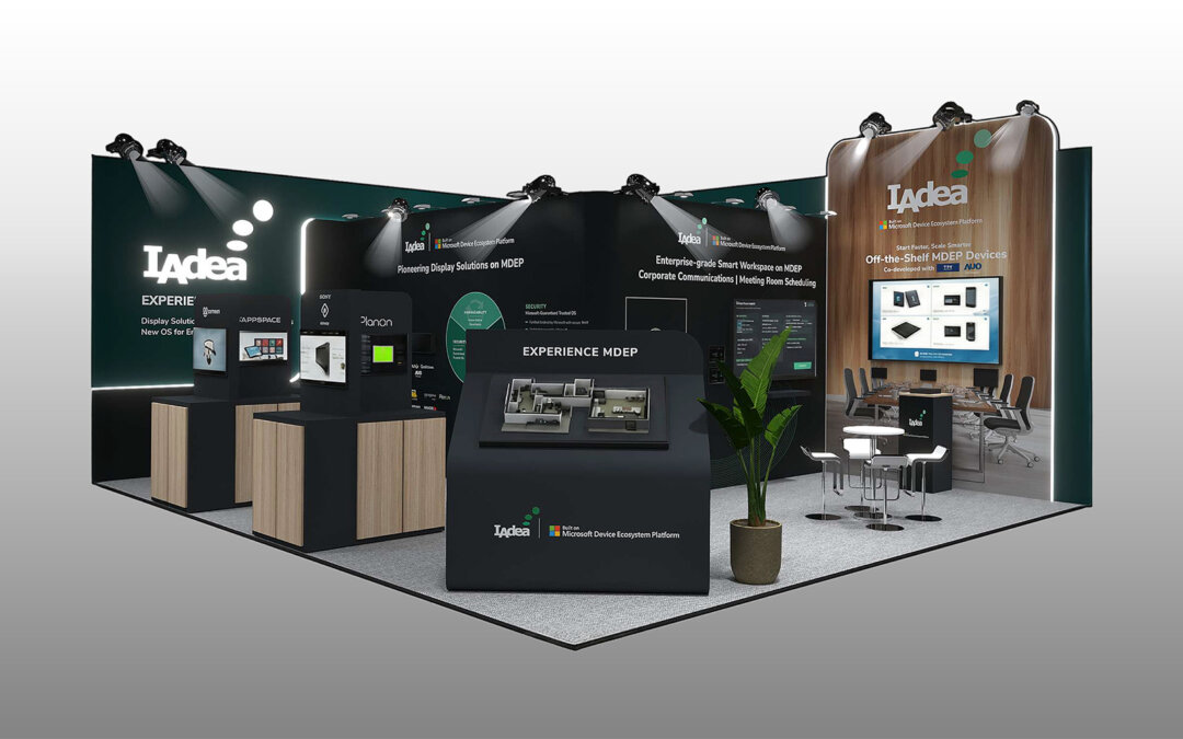 IAdea booth at ISE 2026 showcasing Microsoft MDEP display solutions and partner ecosystem